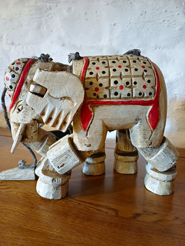Vintage wooden cream elephant - cream,
