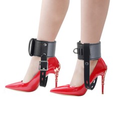 PU Leather Feet Restraint Locking Strap for High-Heeled Shoes Foot Cuffs Bondage