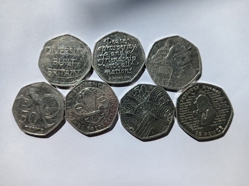 7x50p coins circulated holmes - coins,