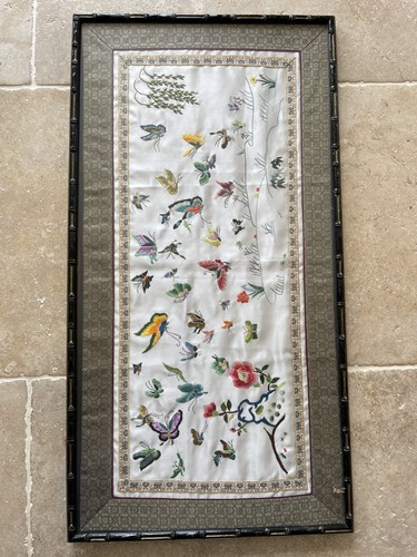 Vintage framed chinese - framed, silk