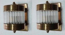 Antique  Vintage Art Deco Brass & Glass Rod Ship Light Wall Sconces Lamp 2 Piece
