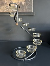 BLACK SPIRAL GLASS CANDELABRA TEA LIGHT HOLDER - GOTHIC GLASTONBURY VIBES 