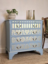 Vintage Hand-painted Blue and Gold Chest of Drawers