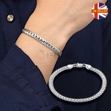 Sterling Silver Curb Retro Link Diamond Cut Cuban Chain Cuff Bracelet Jewellery