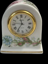 Aynsley Mini Clock Mantle Clock Fine Bone China White Floral Pattern WORKING