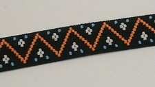 25mm (1") Black, Orange, White & Blue Patterned Coloured Woven Elastic