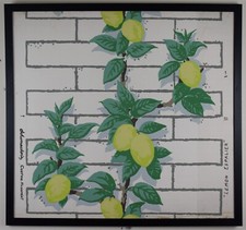 1940s Hand block printed F Schumacher wallpaper sample. Lemon Tree Espalier