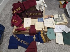 Vintage Freemason Regalia set & Documents + Wooden Case