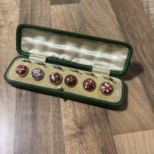 Antique Boxed Set of Gilt Stud/Shirt Buttons Red  Rose Gold colour 006
