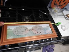 Vintage Large Oblong Hedgehog Signed Print M. Wiscombe The Hedgehogs WOOD Frame