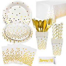 White & Gold Tableware Plates Wedding Party Decorations Engaged Party Supplies
