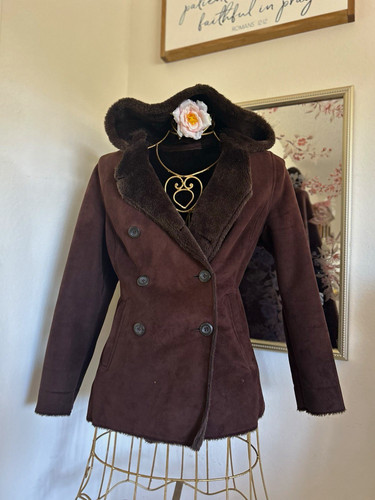 Brown hooded pea coat - hooded,