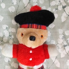 Vintage Scottish Teddy Bear Plush 16" Brown Tartan Plaid Sweet Dreams Made In UK