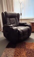 Electric reclining armchair, dark brown bonded leather, massage & heàt actions,
