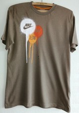 Vintage Nike Olive Green T-Shirt Paint Splatter "NY" Asian Character Fit Men's S