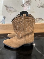 Genuine Suede Infant Size 3 4 Baby Brown Cowboy Boots Boys Girls Toddler