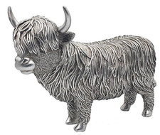 SALE Antique Silver Highland Cow Figurine Home Decor Ornament Vintage LARGE