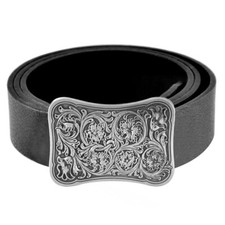 Mens Belts Jeans Black Leather Belt Western Celtic Rectangle Belt Buckle Metal
