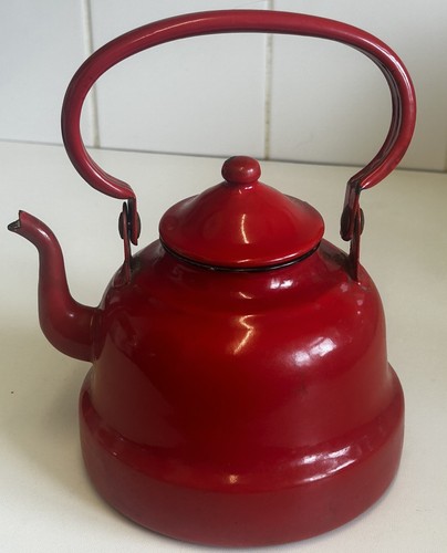 Vintage red enamel kettle - vintage,