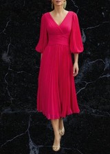 BNWOT Veni Infantino Cerise Pleated V Neck Midi Dress Size 14 