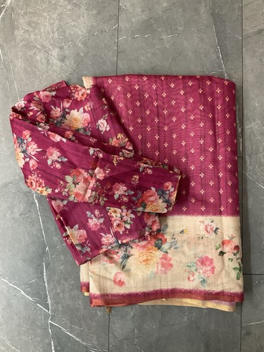 Pink floral saree with blouse - floral,