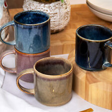 Set Of 4 Stacking Mugs 300ml Dark Colourful Mix Reactive Glaze Coffee Tea Cups