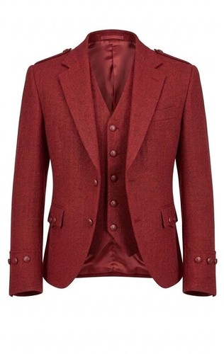 Men red tweed argyll kilt - red,
