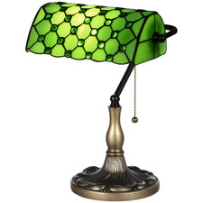 HOMCOM Stained Glass Table Lamp, Vintage Lamp with Green Handmade Shade