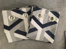 Next Navy / Grey Optical Geo Jacquard Eyelet Lined Curtains 168x229 cm ( 66x90")