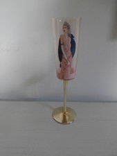 ART DECO CHARLESTON GATSBY LADY DESIGN PALE PINK AND GOLD GLASS CHAMPAGNE FLUTE