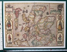 Old Antique Tudor picture map of Scotland, Orkney Shetlands Speed 1600's Reprint