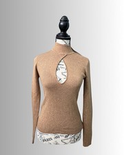 NWT Lush Clothing Front Keyhole Mock Neck Lurex Top Gold Size Small Retail $78