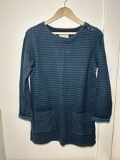 Seasalt Cornwall Connie Tunic UK 10 Teal Blue Navy Stripe 100% Cotton Pocket Top