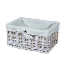 Small White Storage Basket Wicker Woven Lined Woven Bathroom Shelf Boxes Home
