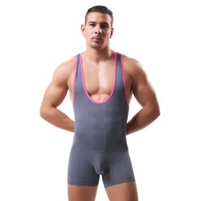 Fitness TOP Sport Gym One Piece Jumpsuit BodySuit Men Singlet Wrestling Leotard