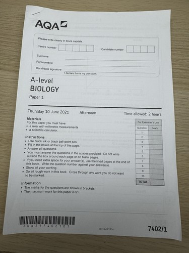 Biology level aqa - biology, past