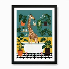 Giraffe In The Bath Art Print