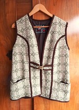 Vintage 1960s 70s Eclipse Welsh Wool Tapestry Sleeveless Coat Brown Cream 10 12