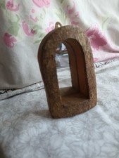 Vintage Handcrafted Small Shrine Arch Wooden Wall Display Box Mirror Back 10x7cm