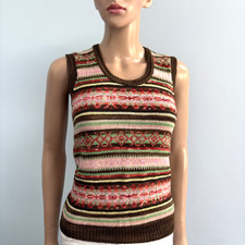 Exquisite DKNY 100% Wool Fair Isle Knitted Tank Top Vest UK 8/10