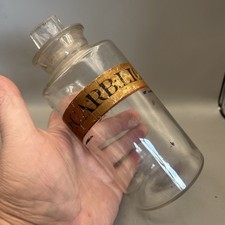 SUPERB LARGE VICTORIAN CLEAR GLASS POISON CHEMIST ROUND BOTTLE P:CARB:LIC