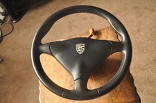 Genuine Porsche Black Leather 3 Spoke Steering Wheel. 996 911, 986 Boxster.  1E