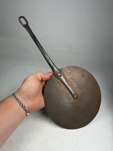 Antique french flat copper pot - antique,
