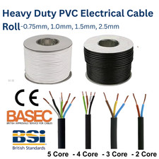 2 3 4 5 Core Electrical Flex Cable Wire 0.75mm 1mm 1.5mm 2.5mm WHITE BLACK Mains