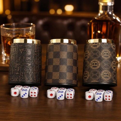 Durable gold top leather dice - gold,