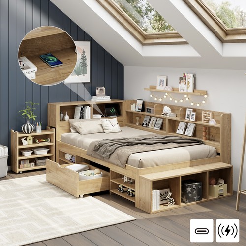 3ft single wooden storage - wooden, bed