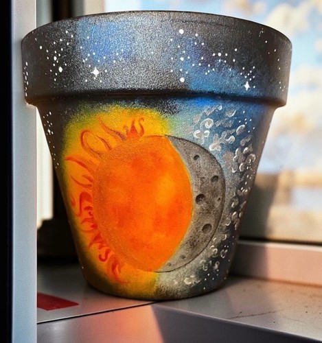 Hand painted terracotta flower - painted,