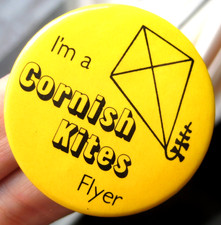 CORNISH KITES stunt kites vintage 1980s promotional 45mm pin BADGE