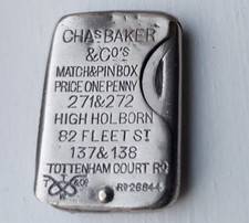 Edwardian Silver Plated Vesta Case / Pin Box - Advertising Chas Baker's Shop.