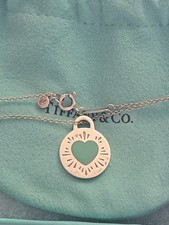 Tiffany & Co Round Blue Enamel Heart 16/18" Silver Necklace Stunning